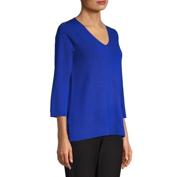 Eileen Fisher 3/4 V Neck Superfine Merino Wool Sweater Sz Small Luxury Minimal - Picture 3 of 15